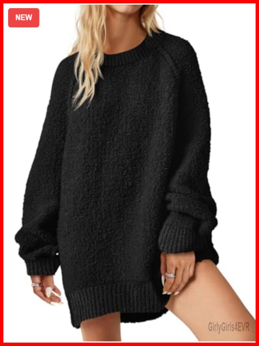 Oversized Fuzzy Crew Neck Pullover Sweater Soft Warm Casual Tunic